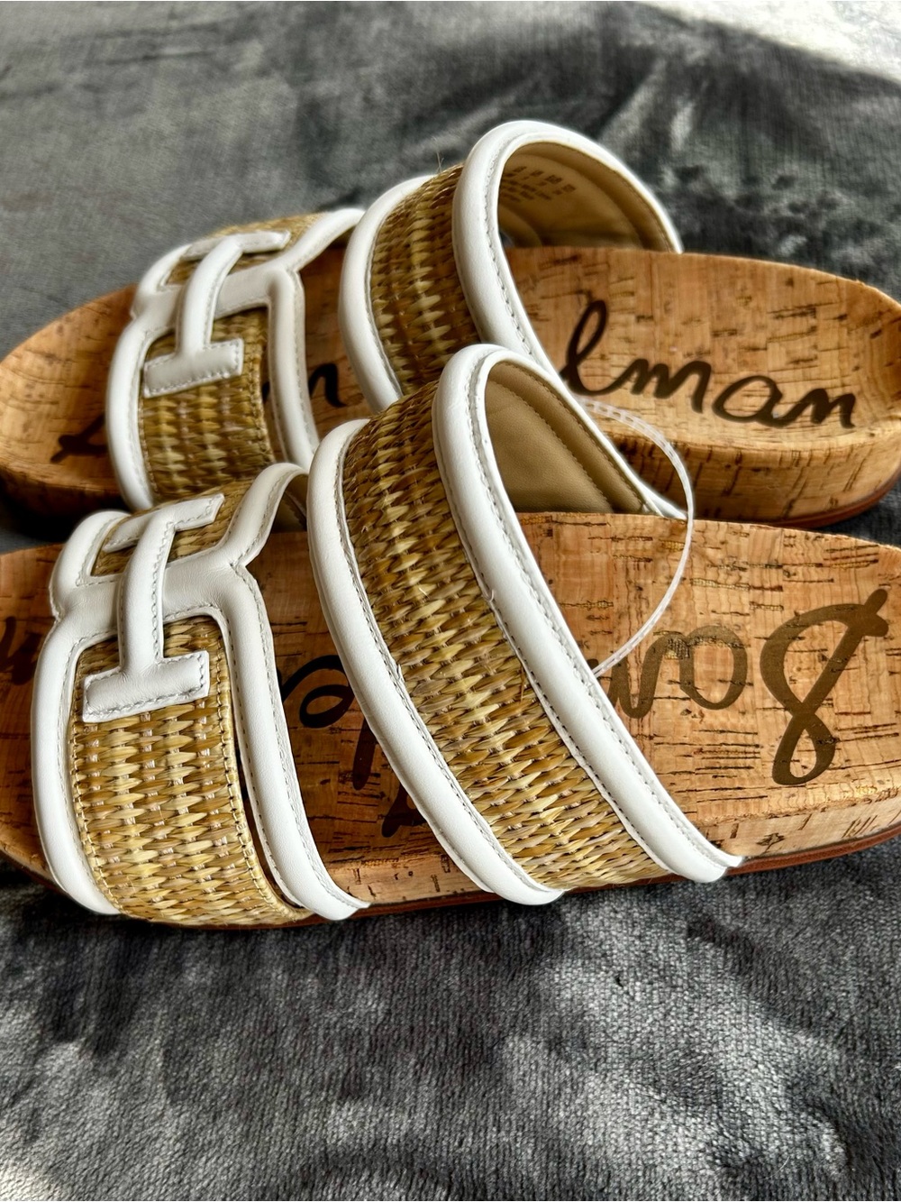 Sam Edelman Rowan Slide Sandals Natural and White - Picture 9 of 11